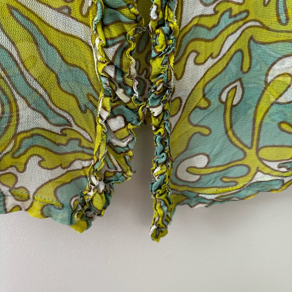 Lynn Ritchie 100% Silk Sheer Mesh Ruffle Groovy Floral Top Medium - Picture 7 of 14